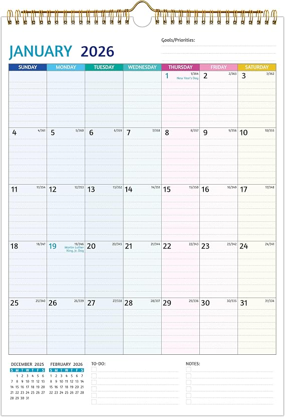 Wall Calendar 2025-2026 Calendar 2025-2026 Wall, 18 Monthly Calendar, Jul 2025 - Dec 2026, 12 x 17 In, 2025 Calendar with Large Blocks, Thick Paper, Holidays, To-do & Notes, Great for Organizing