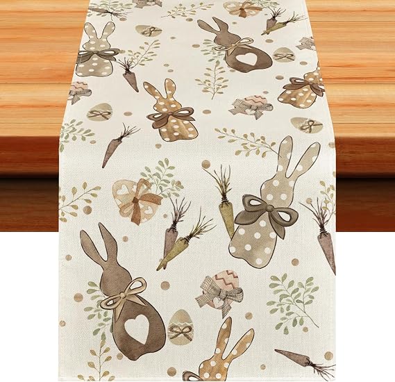 Table Runner Easter Rabbits Rabbit Carrots Merry Easter Table Runner Easter Table Runner 33 x 183 cm Easter Tablecloths Runner Spring Kitchen Dining Table Decoration for Indoor and Outdoor Holiday Party Decoration (B)