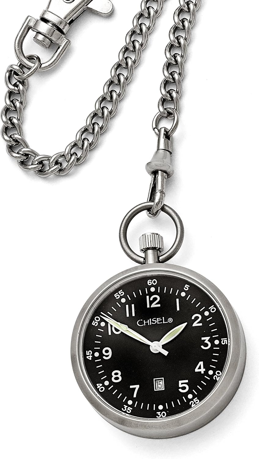 Chisel Stainless Steel Black Dial Pocket Watch