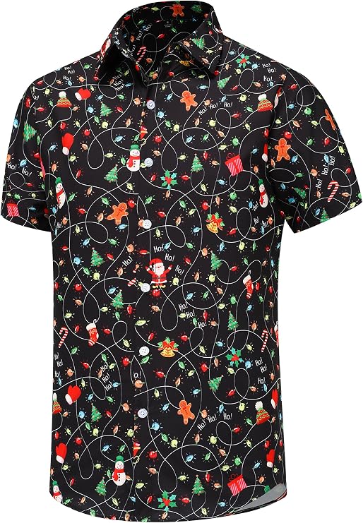 Christmas Shirt for Men Short Sleeve Button Down Hawaiian Vacation Shirts