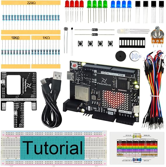 Freenove Basic Starter Kit Board V5 Rev4 WiFi Compatible with Arduino IDE, Arm Cortex-M4 Microcontroller, Embedded ESP32-S3, 179 Pages Detailed Tutorial, 140 Items, 34 Projects