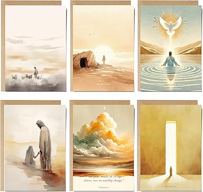 | Biblical Art Prints Not Folded Set of 6 with Envelopes | Christian Gifts for Women, Bible Verse Decor, Religious Gifts Christian Home Decor 5x7 Inspirational Scripture Set
