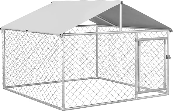 PawHut Outdoor Dog Kennel, Heavy Duty Dog Run Outdoor Fence with Waterproof Cover, Galvanized Chain Link, Secure Lock, for Large Breeds, Chickens, Ducks, 6.5' x 6.5' x 5' | Heavy Duty Dog Run Outdoor Fence, Waterproof Cover, Galvanized Chain Link, Secure Lock, for Chickens, Ducks