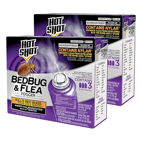 Hot Shot Bedbug and Flea Fogger with Nylar 3 Count-2 Ounce Cans, 2 Pack