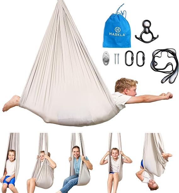 Harkla Sensory Swing for Kids & Adults, Holds 200lbs, Indoor Swing