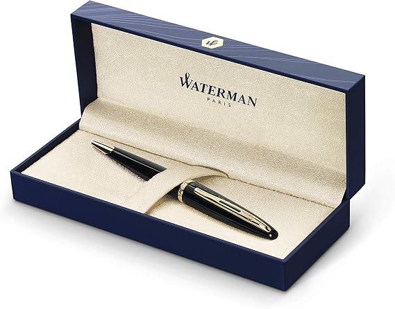 Waterman Carène Black Sea Ballpoint Pen | High-Gloss Black & 23k Gold Clip | Medium Point with Blue Ink Cartridge | Gift Box