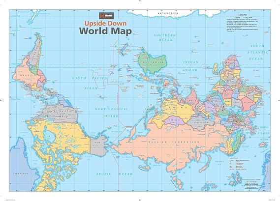 Upside Down World Wall Map - 33.25" x 23.5" Matte Plastic