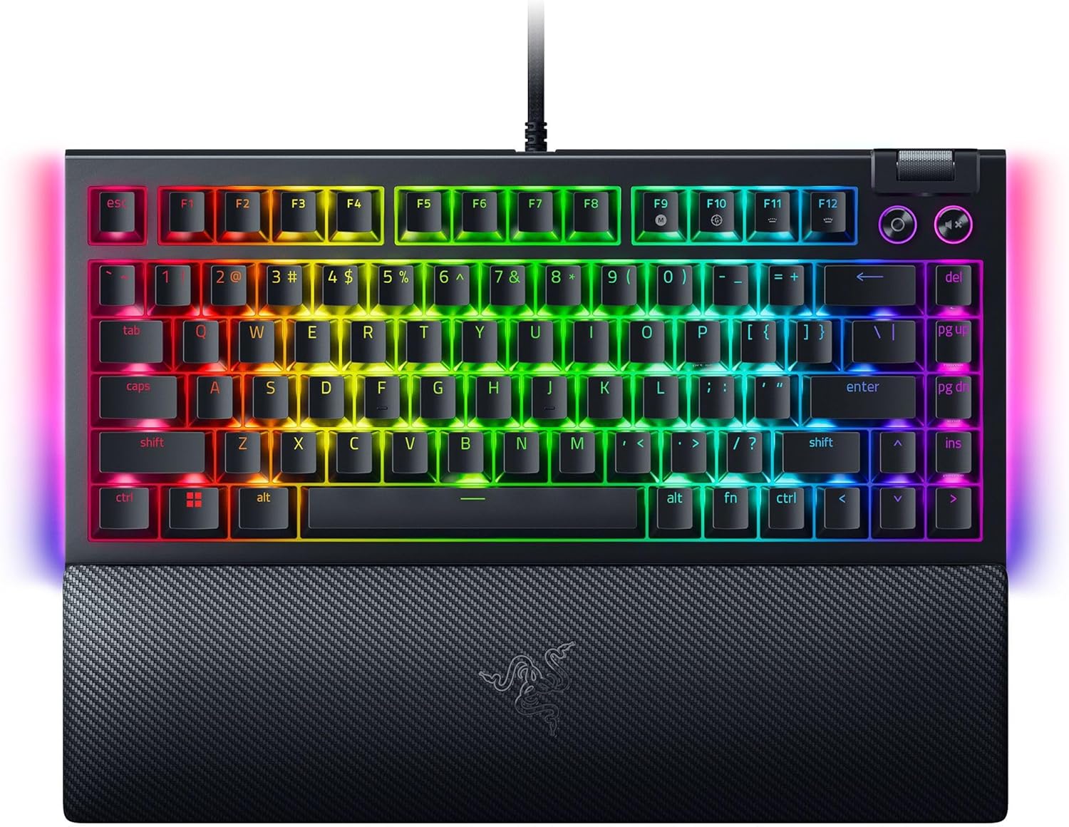 Razer BlackWidow V4 75% - Operational Interchangeable Mechanical Gaming Keyboard Compact percentage, Underglow, Multifunctional Cylinder and Media Keys, Magnetic Wrist Support US-Order | Black