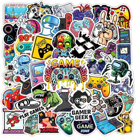 50Pcs Play Game Stickers, Cool Cartoon Trendy Gamepad Waterproof Gaming Sticker for Teen Adult Water Bottle, Laptop, Skateboard, Bike, Phone, Computer, Travel Case