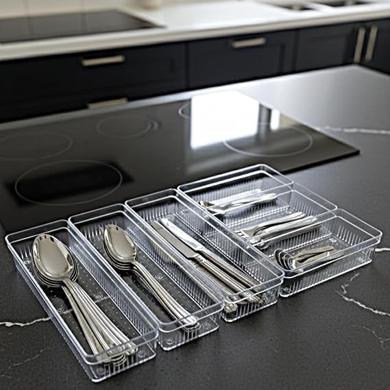 Modüler Organizer Set Mutfak Çekmece İçi Düzenleyici Çatal Kaşık Bıçak Organizeri Kristal (6'lı Set)