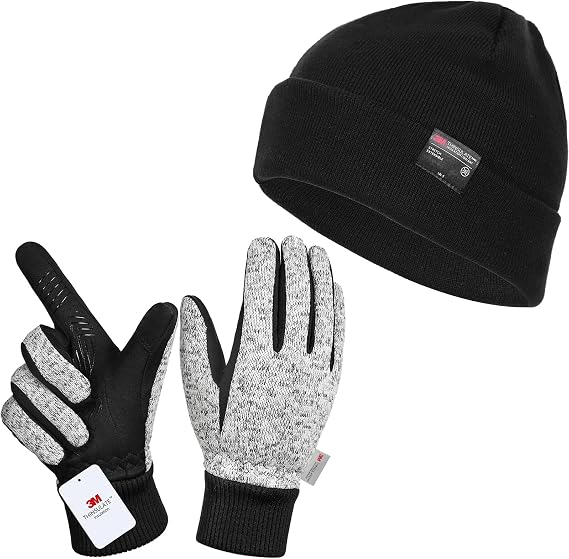 MOREOK 3M Thinsulate Winter Gloves MK022F One Pair (Gray-Large 3M Thinsulate Winter Beanie Hats Unisex One Pack