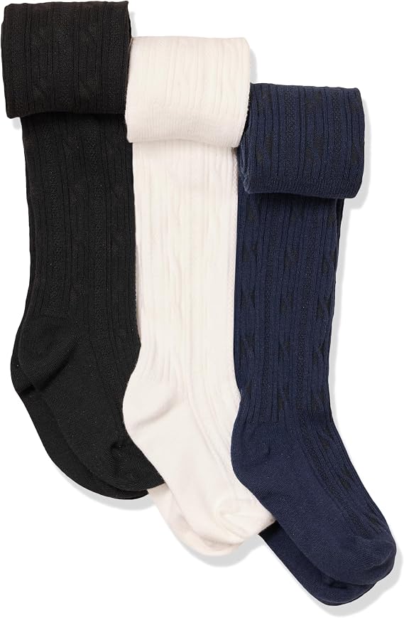 Amazon Essentials Girls' Cable Knit Tights, Pack of 3