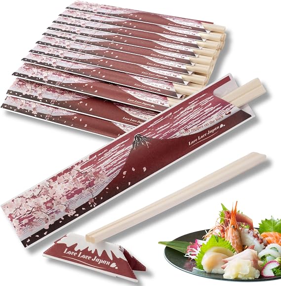 40 Pairs Disposable Chopsticks with Japan Hokusai Designed Origami Paper Rest, Individually Wrapped Chopsticks for Asian Japanese Dishes, Sushi Ramen (Red Fuji)