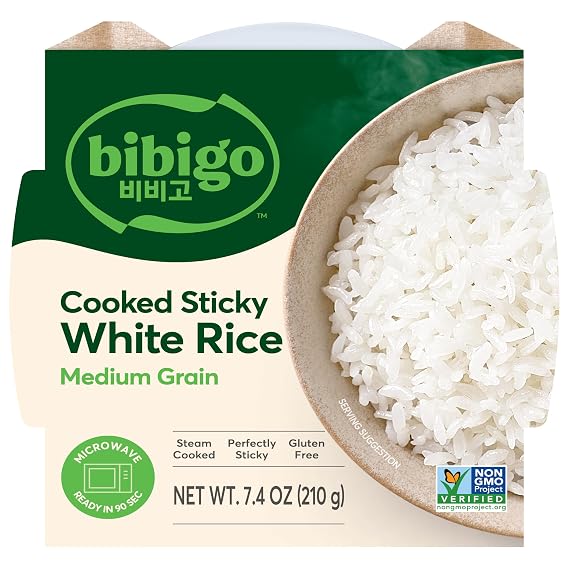 Bibigo Korean Sticky White Rice, Microwavable, Zero Trans Fat, 7.4 Ounce (Pack of 1)