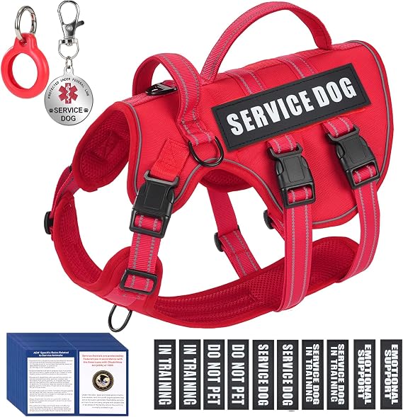 Service Dog Vest Harness, ID Tag + 50 ADA Information Cards - Tactical Dog Harness 10 PCS Removable Pet Patches - Reflective Emotional Support Animal Vest for Small Dogs - Breathable ESA Working Vest