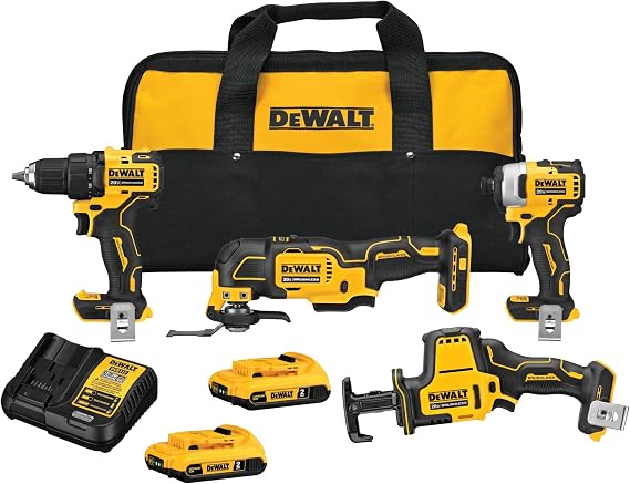 ATOMIC 20V MAX Cordless Brushless 4 Tool Combo Kit, (2) 2.0Ah Batteries, Charger, and Bag