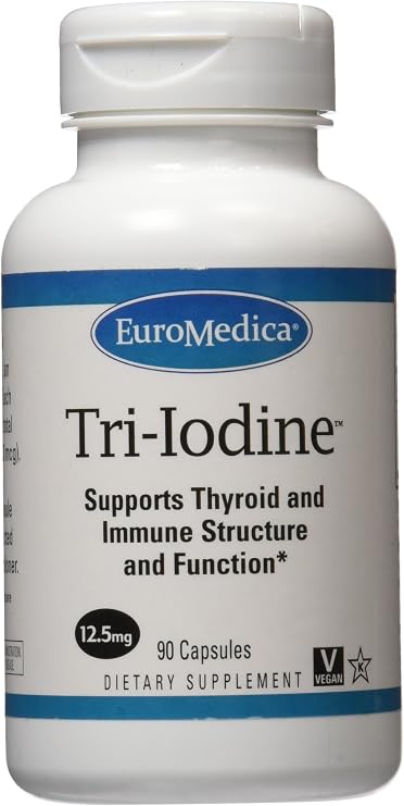 EuroMedica Tri-Iodine 5 mg - Thyroid Health & Hormone Balance - 90 Count | Iodine. Thyroid Health and Hormone Balance Support. 90 capsules.