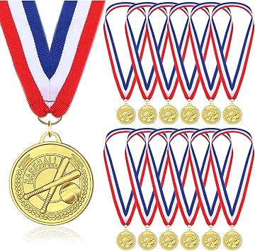 Donrime Baseball Softball Medals for Awards, 12 Pack Golden Metal Medal Awards Baseball Team, T-Ball, Softball, Baseball Game Sports Day Favors Prizes for Kids Children Adults
