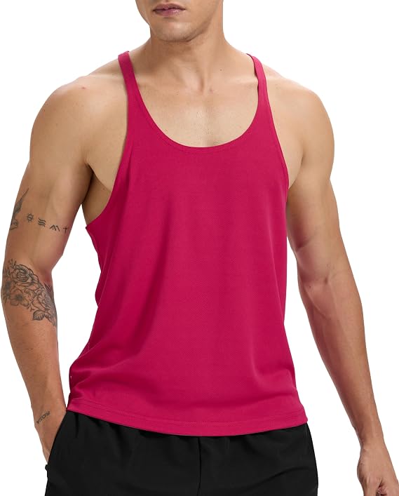 Men's Stringer Tank Top Bodybuilding Workout Gym Vest Sleeveless Shirt Y-Back Dry Fit Training Muscule Cut T-Shirt