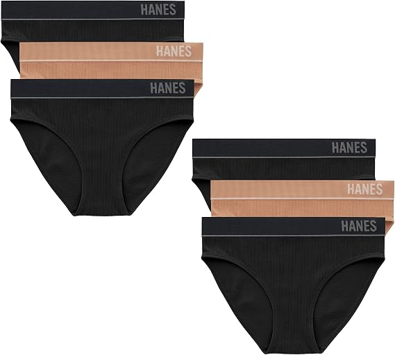 Hanes Women's Originals Seamless Stretch Rib Bikini Panties Pack, Assorted Colors, 6-pack