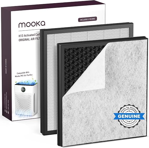 2 Pack MOOKA PR1 Genuine Air Purifier Replacement Filter, H13 True HEPA Air Purifiers for Home Large Room up to 2200sq.ft, with Washable Pre Filter, Removes Pollen Dander Smoke Pet Hair Dust