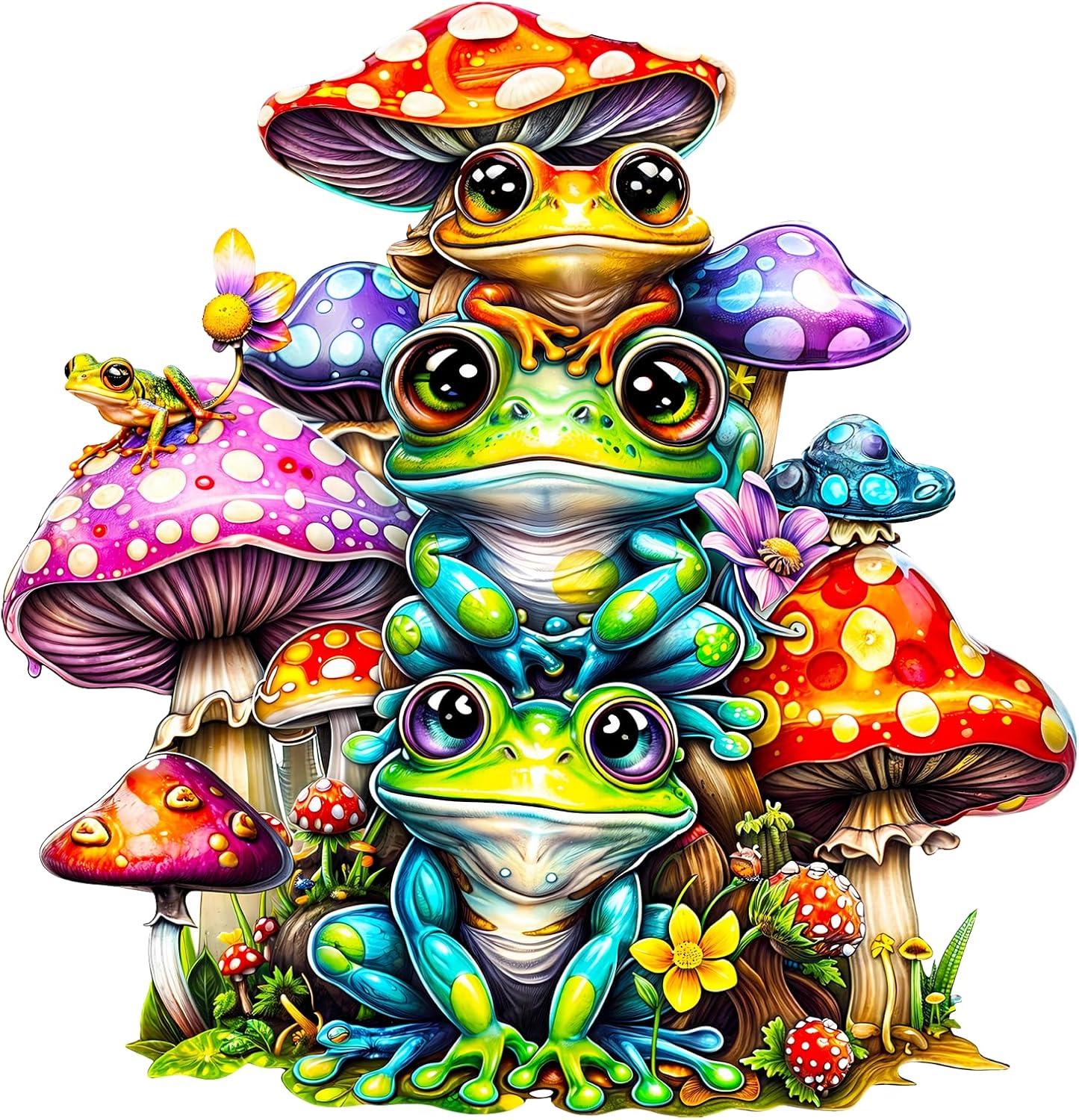 WOODBESTS Wooden Puzzle for Adults, Frog Family Puzzle M, 190pcs, 11.4x10.9 Beautiful Wooden Box, Wooden Jigsaw Puzzles Unique Shape, Birthday Gifts for Adults and Kids Family Game