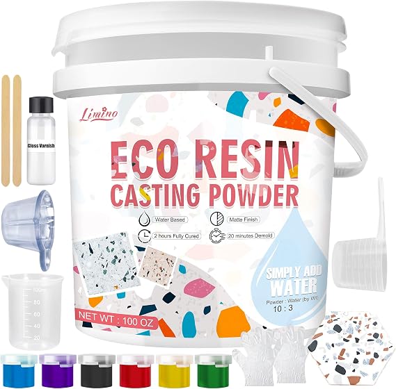 Eco Resin Casting Powder - 2800g Ceramic Resin Powders Kit with 6pcs Pigments, Fast Curing, Easy to Demold, Water Mixed Activated - Toxic-Free, Odorless - Plaster Casting Kit for DIY Home Art Crafts
