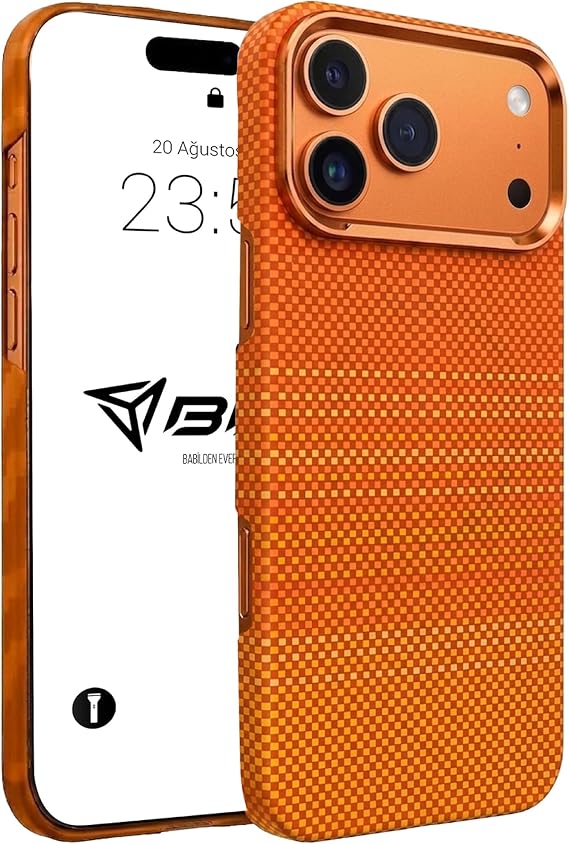 Babilden iPhone 17 Pro Max İçin Kılıf Magsafe İle Uyumlu Kablosuz Şarj Destekli Karbon Fiber ArmorAir Şok Emici Darbe Korumalı Kapak Kesik Kenarlı Telefon Kılıfı (Turuncu)