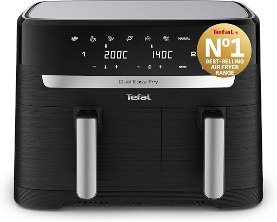 Tefal Easy Fry Dual Zone 8.3L Air Fryer, 8 Programs, Black & Metal