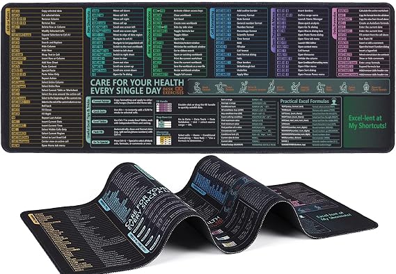 Excel Cheat Sheet Desk Pad with Formulas & Hotkeys,XL Excel Mouse Pad