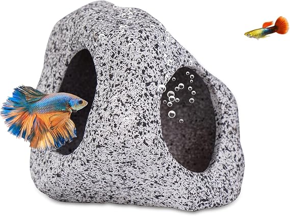 Aquarium Rock Cave Hideaway for Fish and Aquatic Pets, Breeding Shelter Decoration, Ceramic Fish Tank Ornaments, Decor Stone for Betta (Style-1)