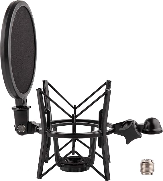 Microphone Shock Mount with Integrated Pop Shield for Rode Mics like K2, NT1-A,NT1000, NT2-A, NT2000, NTK, Podcaster and Procaster (20mm Internal Thread).