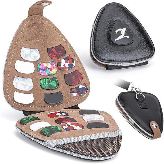 XTON Guitar Picks Holder, Picks storage Case,PU Leather Plectrums Box Organizer, Guitar Gift for Beginners (Case Only)