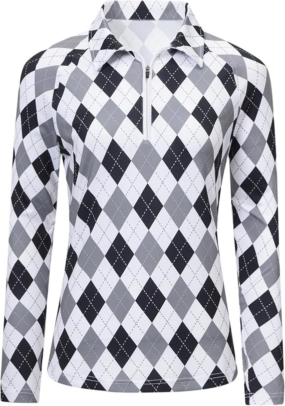 MoFiz Womens Long Sleeve Golf Polo Shirts 1/4 Zip Pullover Tops with Collar