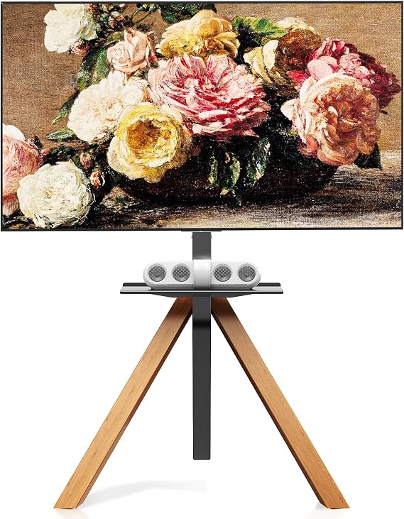 Tripod Easel TV Stand for 32 to 75 Inch LCD LED OLED Screen, Modern Floor TV Stand with Swivel Mount, Wooden Legs Minimalist Style, Portable Corner TV Floor Stand with Tray TV Mount (Light Walnut)