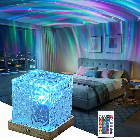 Letour Northern Lights Projector, 16 Colors Sensory Light Cube Lamp with Remote Control, Ocean Wave Galaxy Ceiling Projector Night Light for Kids Bedroom, Luminorthe Cube Mood Lighting Gifts for Women