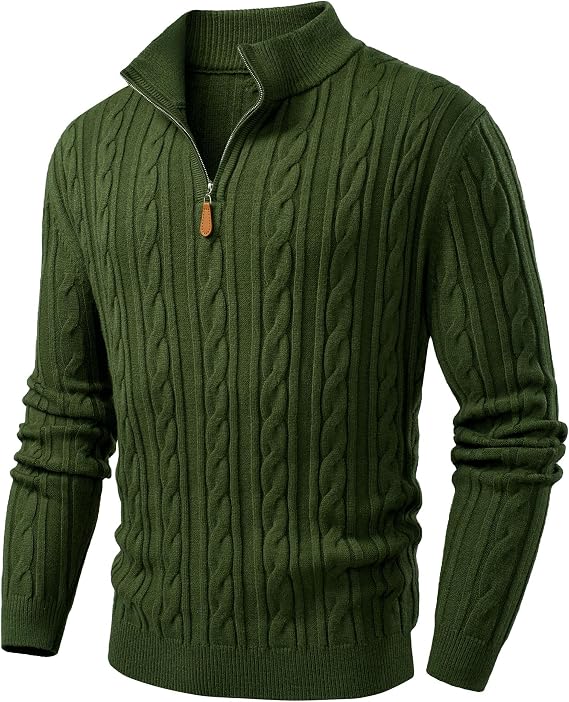 JMIERR Men's Quarter Zip Pullover Sweater Cable Knit Sweaters