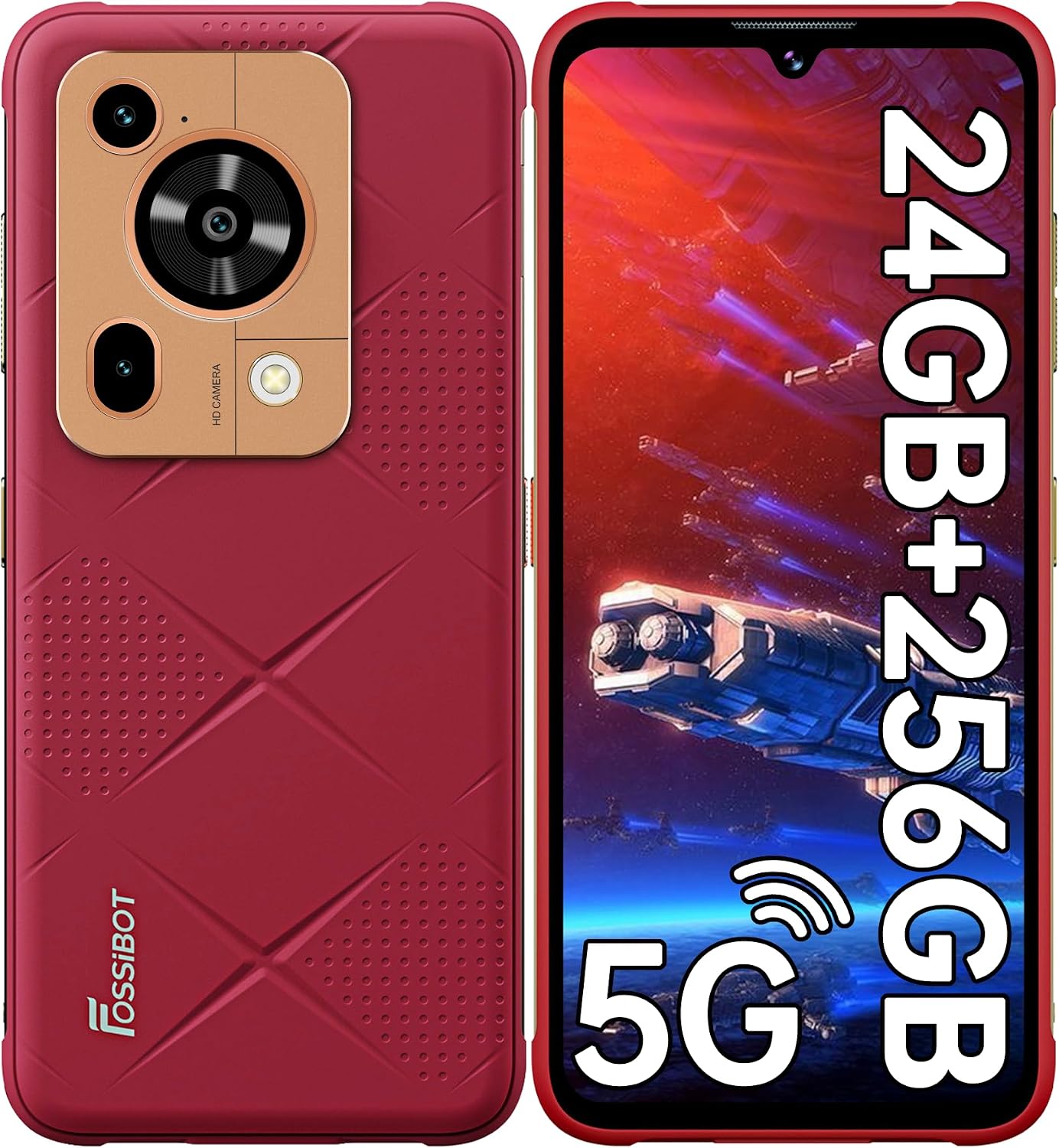 FOSSIBOT F112 PRO 2025 Rugged Phone Unlocked 5G - 24GB RAM256GB1TB ROM Cell Phone, 6.88Display, 7150mAh Battery Smartphone, 50MP Camera, Android 14 Dual SIM Phones, IP68IP69KNFCGPS,Red