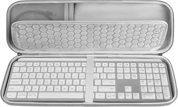 Geekria Keyboard Carrying Case, Compatible with Logitech MX Keys S/MX Keys Advanced, EVA Hard Shell Travel Bag (Light Gray)