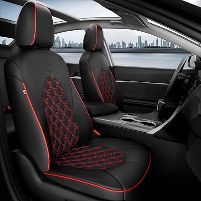for Toyota Camry Seat Covers 2018-2024, Custom Car Seat Covers Full Set, Waterproof Breathable Leather Seat Covers for Cars Black with Red Trim, 2018-2024 Camry LESESE Nightshade
