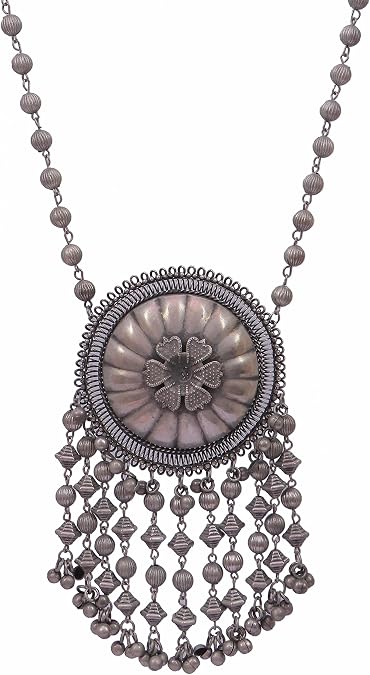 Indian Antique Designer Handmade Silver Oxidized Mirror Ghungroo Bells Tribal Gypsy Statement Long Sweater Necklace Jewelry Women Girls