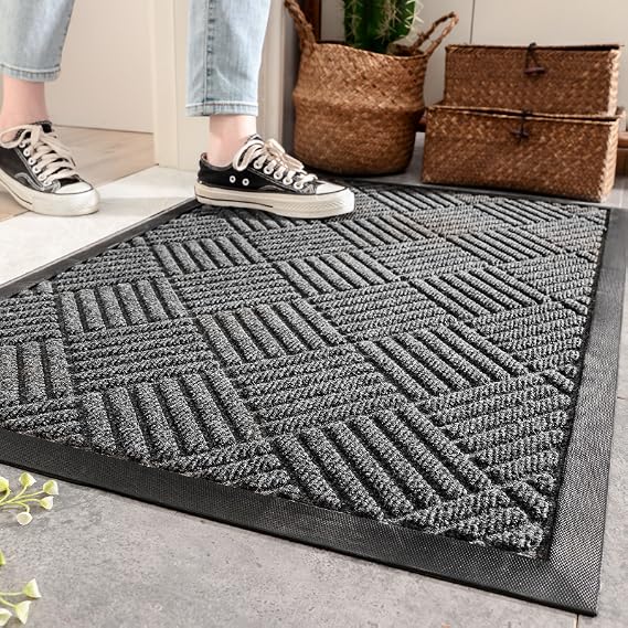 Front Door Mat, Heavy Duty Durable Welcome Mat for Outdoor Indoor, Dirt Trapper Waterproof Super Absorbent Door Mat for Entryway Outside Patio Porch-6J6