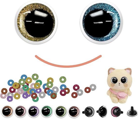30mm Glitter Safety Eyes for Crocheting with Washers, Amigurumi Eyes 3D, 20Pcs Moon Stuffed Crochet Eyes for Animal Doll Crafts, Multicolor