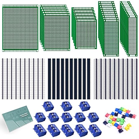 Smraza 104pcs Double Sided PCB Board Kit, Prototype Boards for DIY Soldering and Electronic Project Circuit Boards Compatible with Arduino Kits, 30PCS 40 Pin 2.54mm Male and Female Header Connector