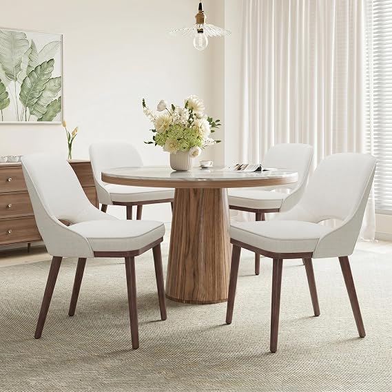 Modern Upholstered Chairs, Curved OpenBack Fabric Kitchen Chairs(Set of 4)