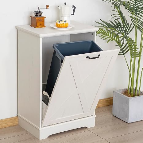 13 Gallons Tilt Out Trash Can Cabinet, Antique White