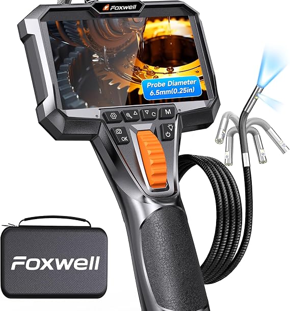 FOXWELL Dual Lens 2-Way Articulating Borescope, 0.25in Ultra Slim Endoscope