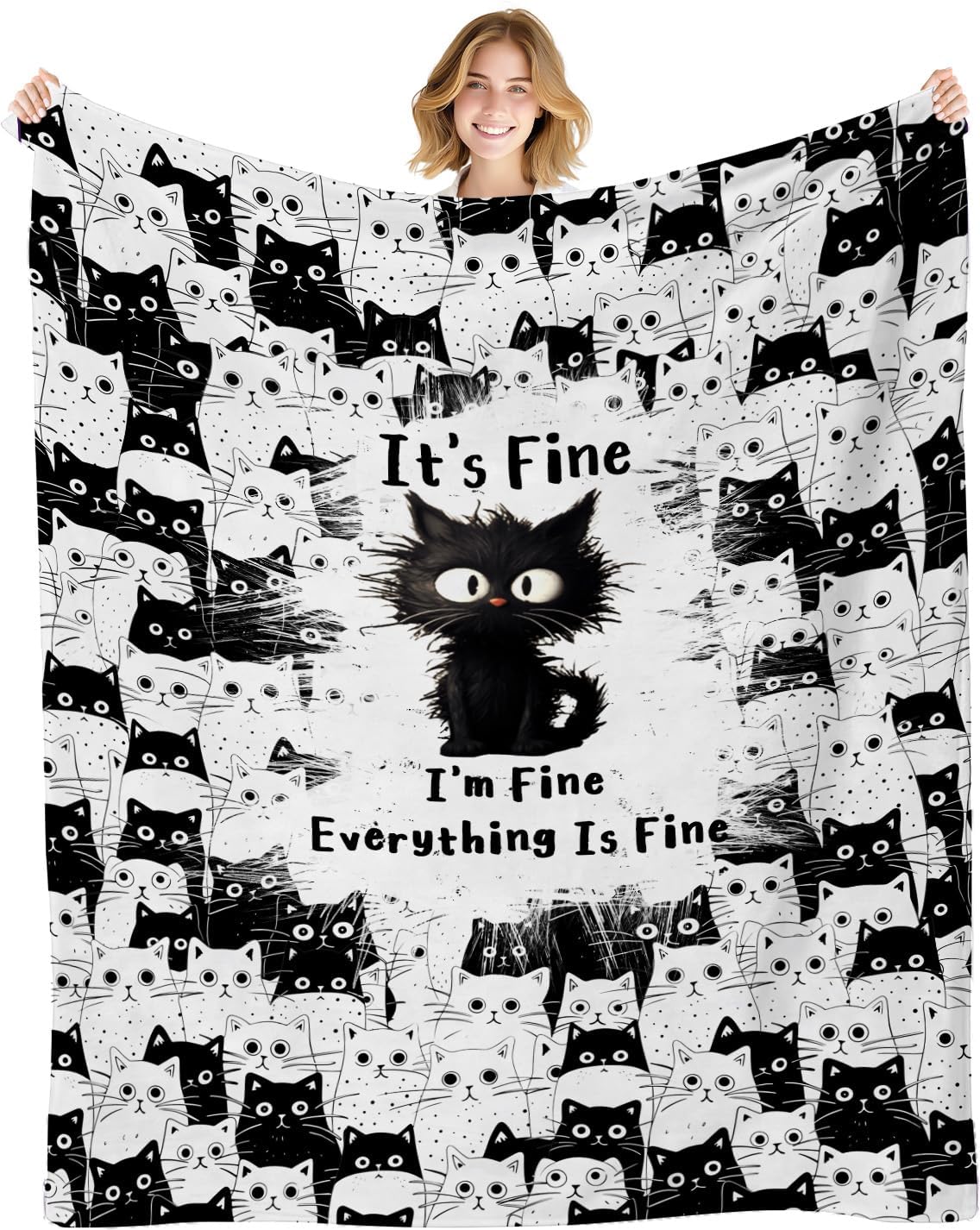 Cat Blanket 50x40, Cat Gifts for Women Girls, Black Cats Blanket Ultra Soft Flannel Merch for Cat LoverMom
