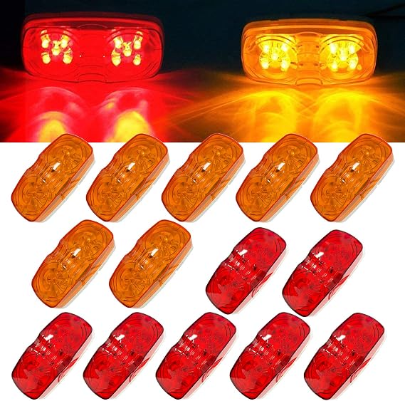14Pcs Trailer RV Marker Light, 4x2 Tiger Eye/Double Bubble 12V Marker Light