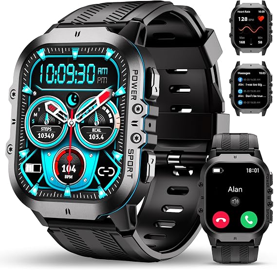 BT20 Military Smart Watches for Men(Answer/Make Calls), 1.96'' Fitness Smart Watches for Android/iPhone, Waterproof Smart Watch with Blood Pressure/Heart Rate/100+ Sport Modes, Watches for Men